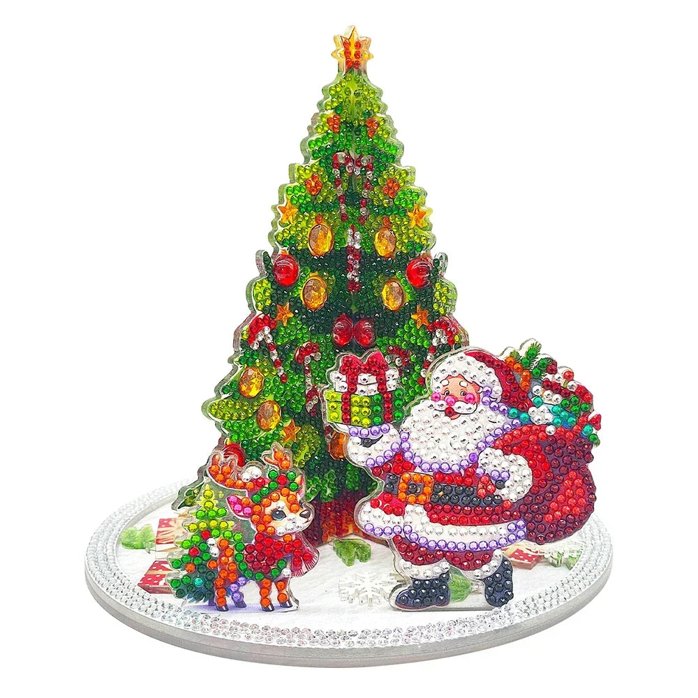 Diamond Painting 3D Weihnachtsmann bei Weihnachtsbaum