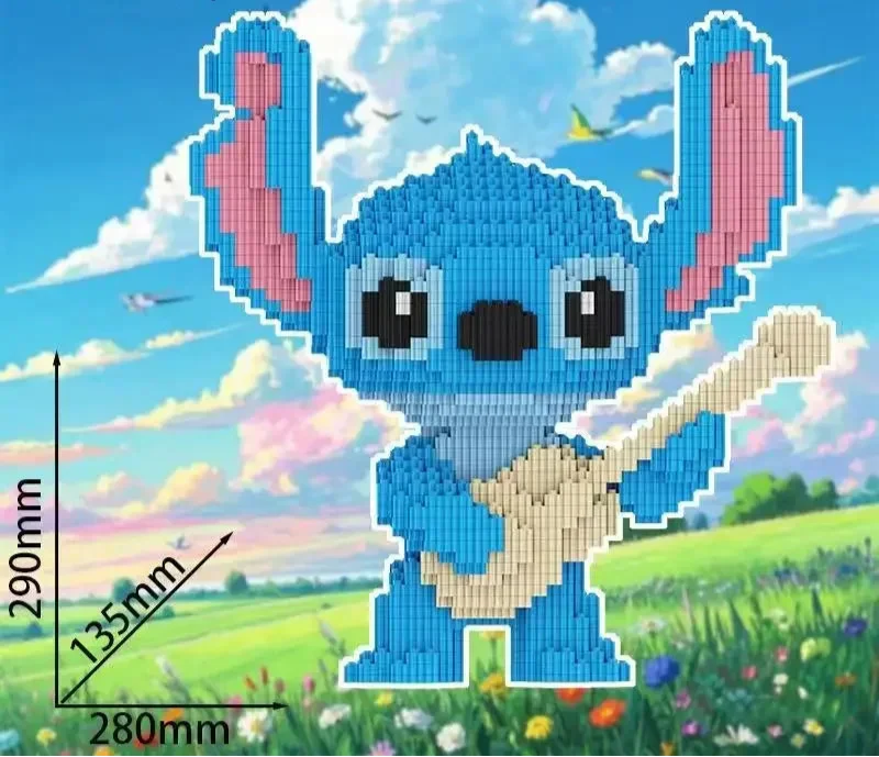 Niedliches blaues Wesen mit Gitarre Bausteinset