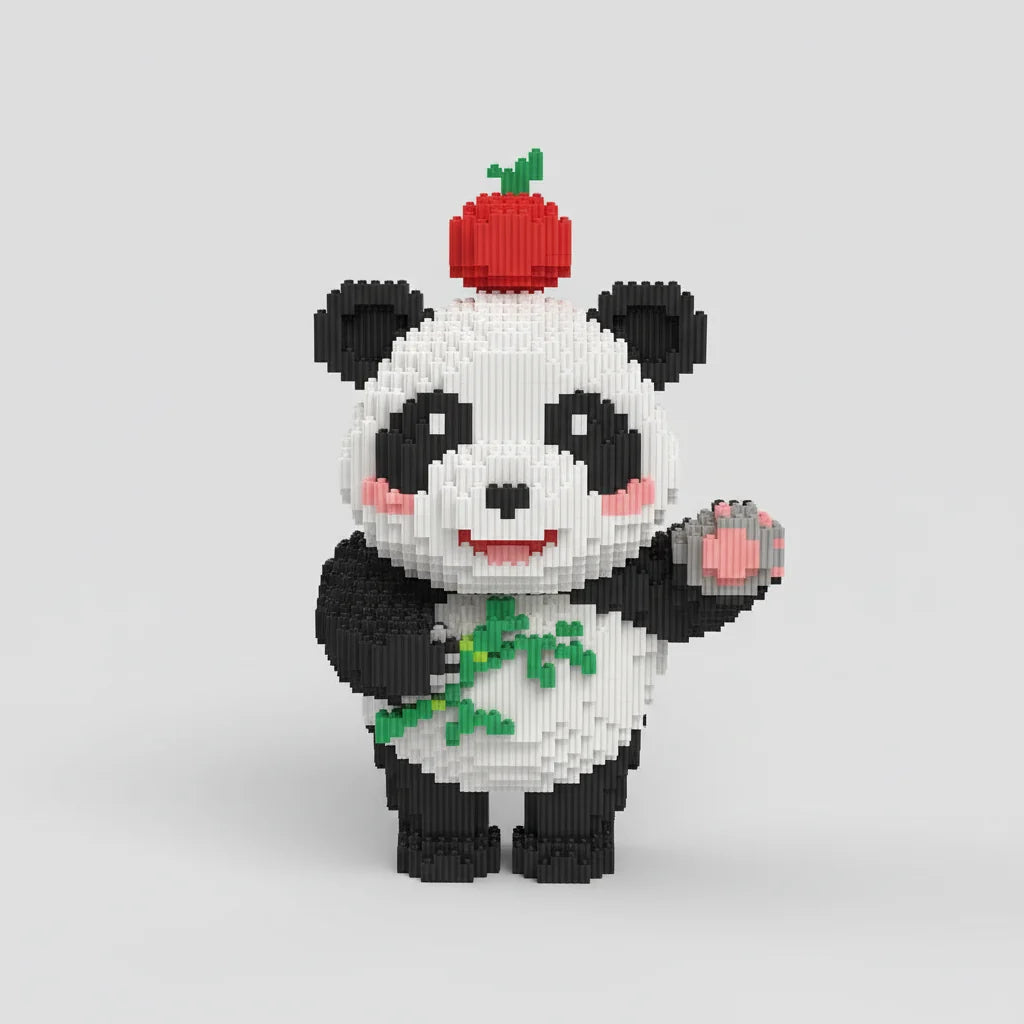 Panda mit Apfel Bausteinset