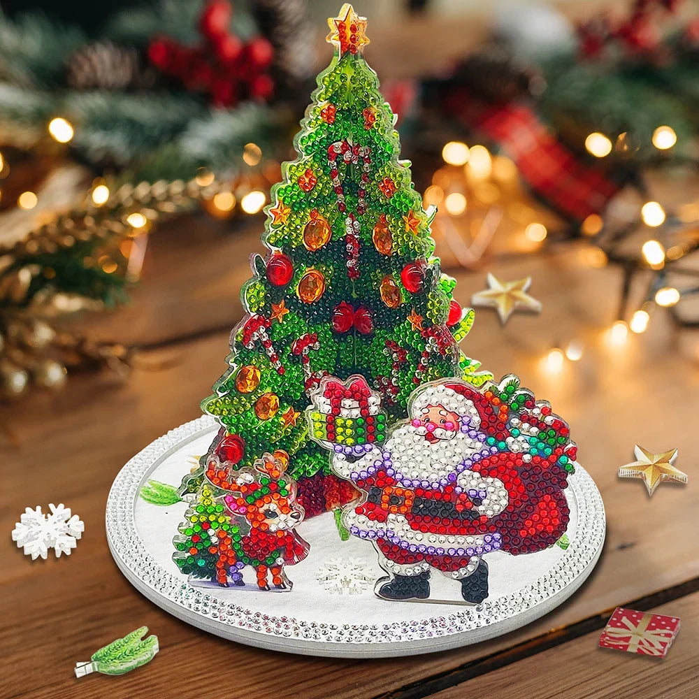 Diamond Painting 3D Weihnachtsmann bei Weihnachtsbaum