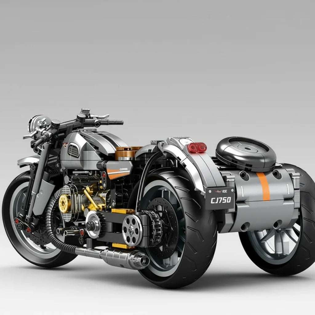 Mechanisches Retro Dreirad Motorrad Bausteinset