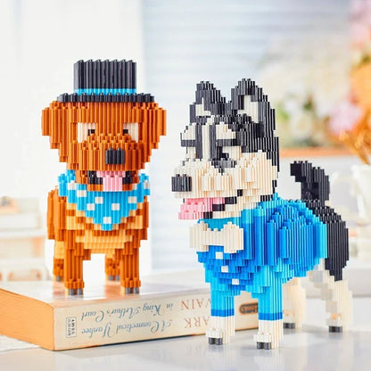 Husky im blauen Anzug Bausteinset