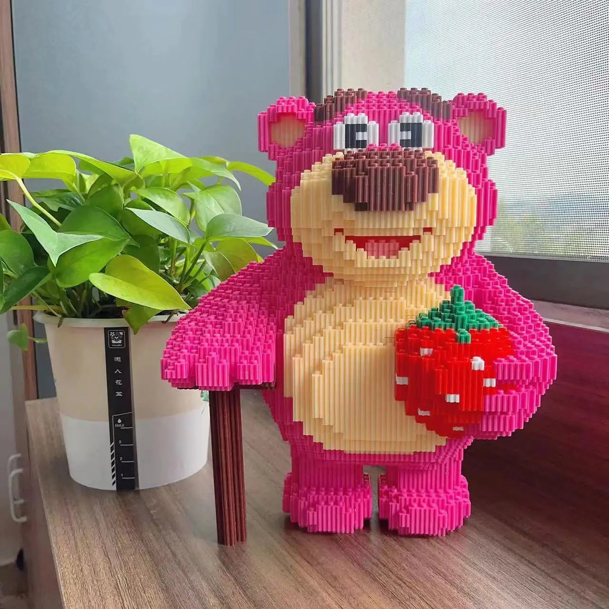 Rosa Bär mit Stock Bausteinset