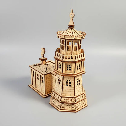 Leuchtturm mit Häuschen 3D-Holzbausatz
