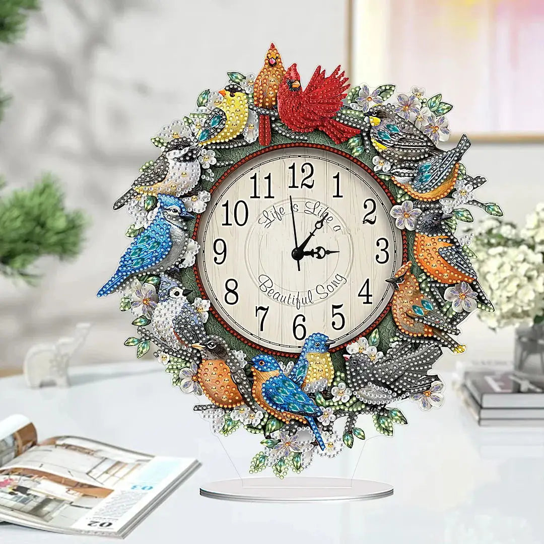 Diamond Painting 5D Uhr mit Vögeln