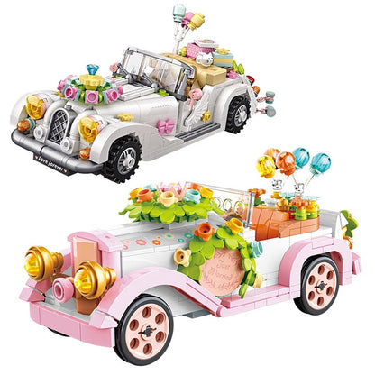 Rosa Hochzeitsauto Bausteinset