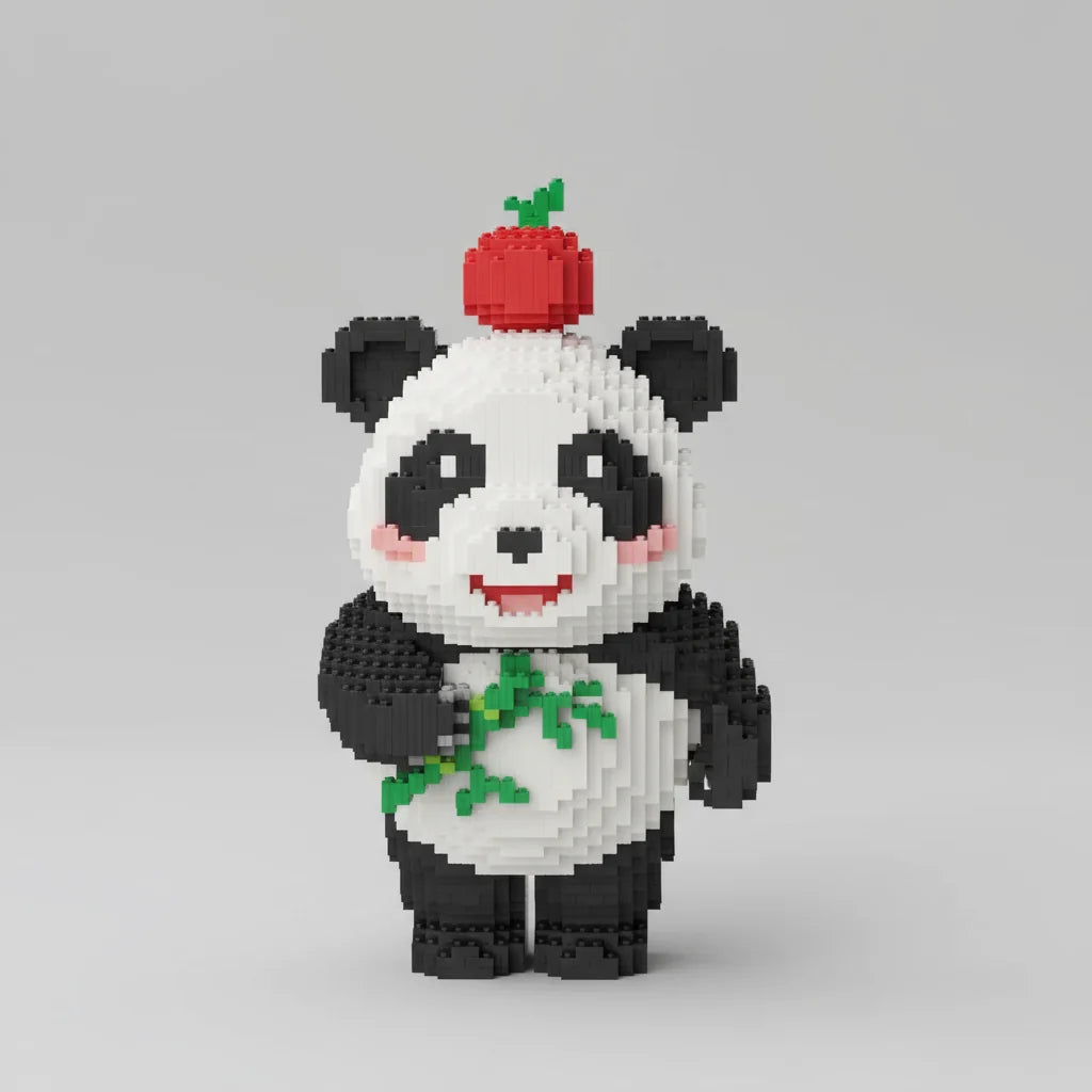 Panda mit Apfel Bausteinset