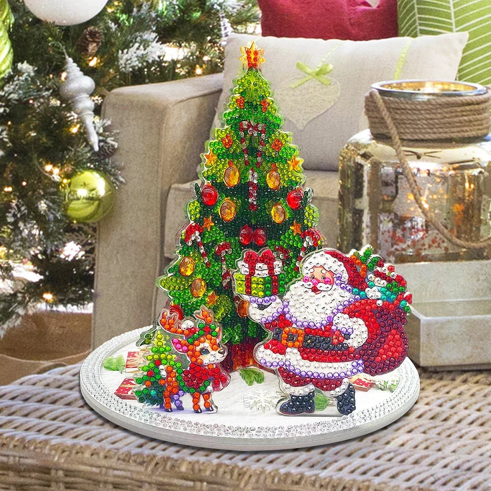 Diamond Painting 3D Weihnachtsmann bei Weihnachtsbaum