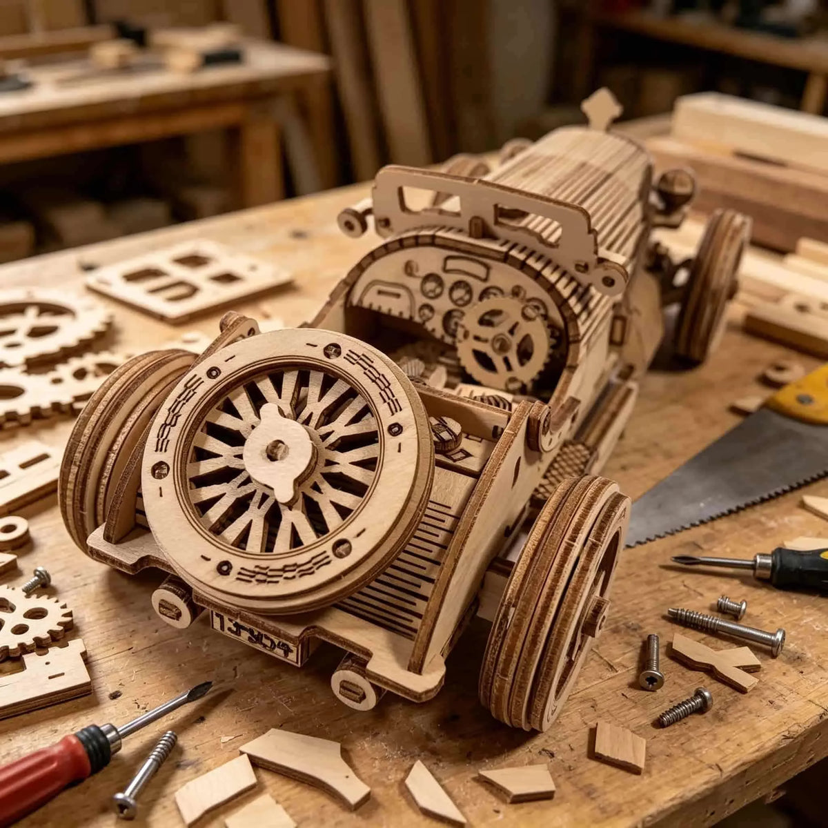 Vintage Sportwagen 3D-Holzbausatz
