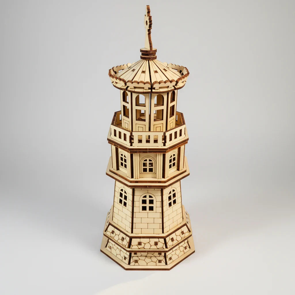 Leuchtturm mit Häuschen 3D-Holzbausatz
