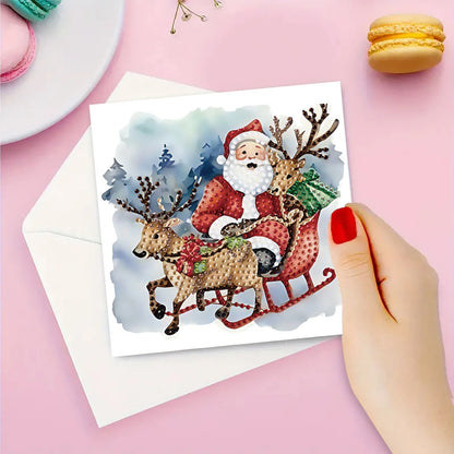 Diamond Painting Weihnachtsmann-im-Schlitten-Karten