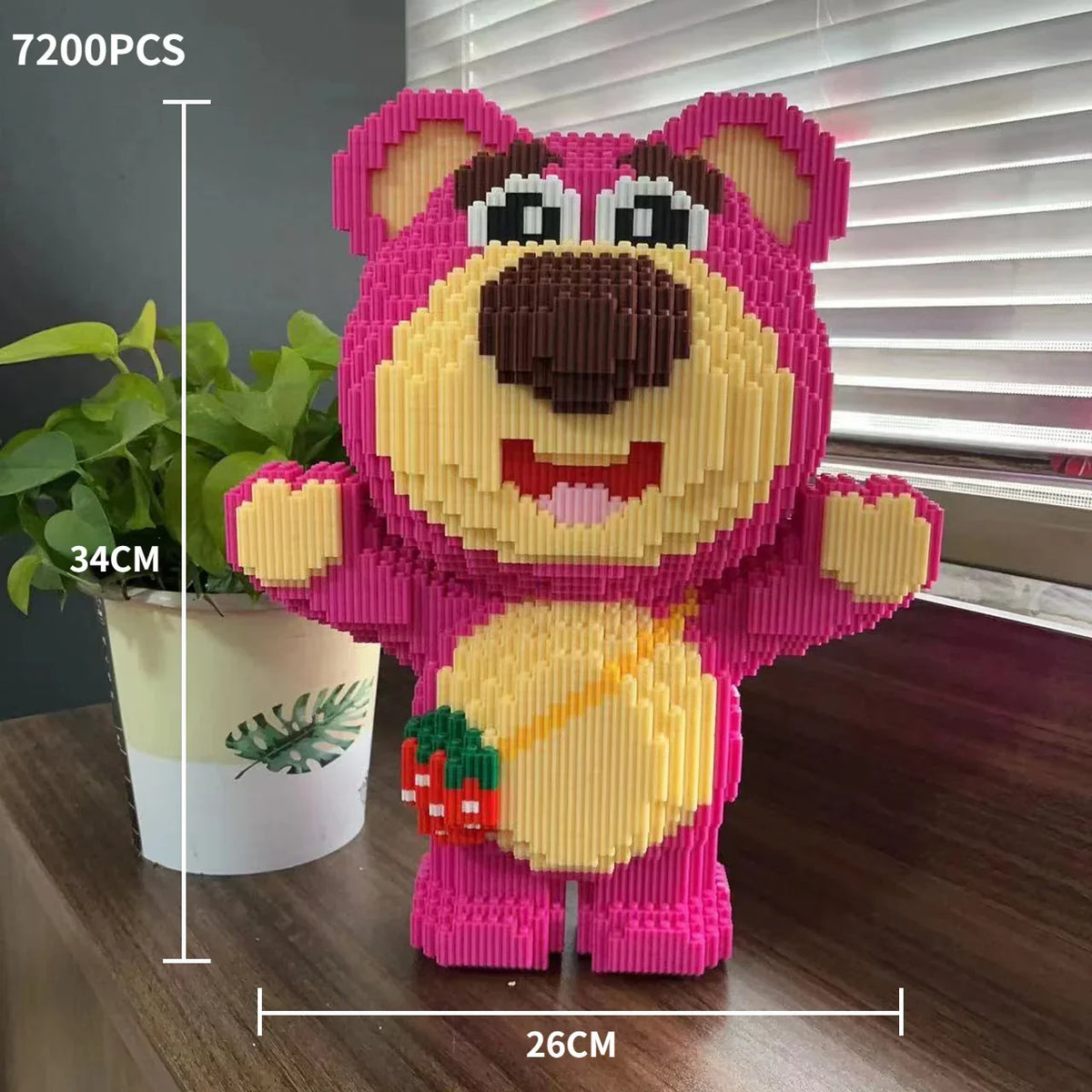 Rosa bär mit Erdbeertasche Bausteinset