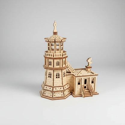 Leuchtturm mit Häuschen 3D-Holzbausatz