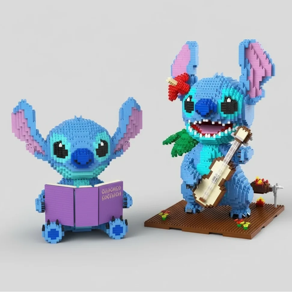 Blaues Wesen mit Gitarre Bausteinset