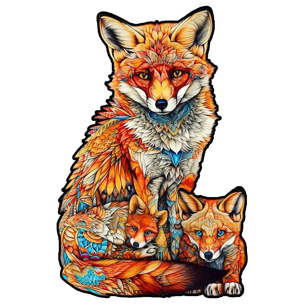 Fuchs mit kleinen Füchsen Holzpuzzle