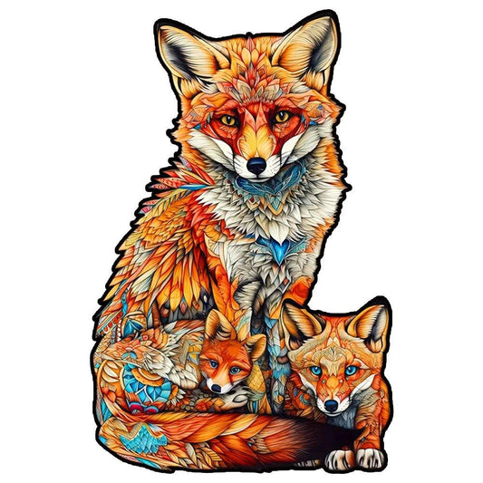 Fuchs mit kleinen Füchsen Holzpuzzle