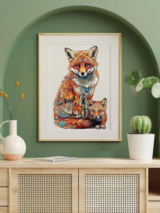 Fuchs mit kleinen Füchsen Holzpuzzle