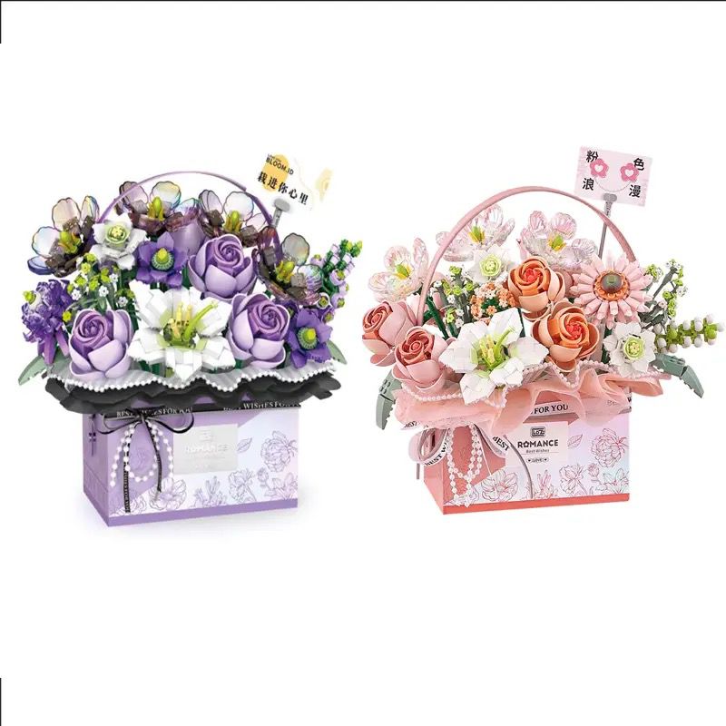 Korb mit lila Rosen Bausteinset