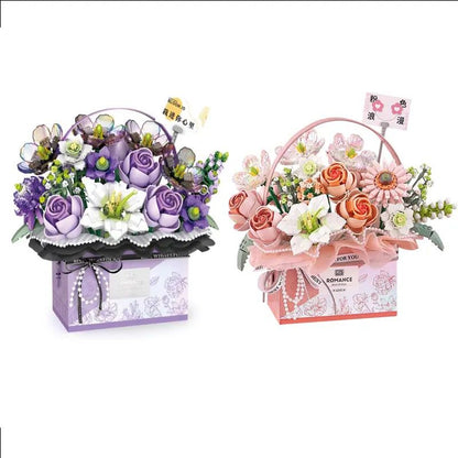 Korb mit lila Rosen Bausteinset