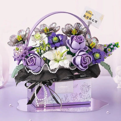 Korb mit lila Rosen Bausteinset