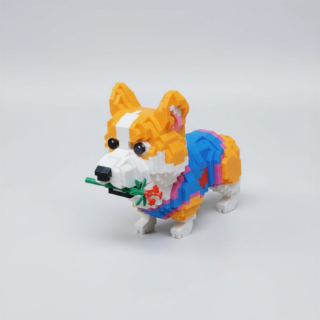 Welsh Corgi mit Rose Bausteinset