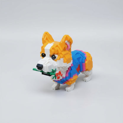 Welsh Corgi mit Rose Bausteinset