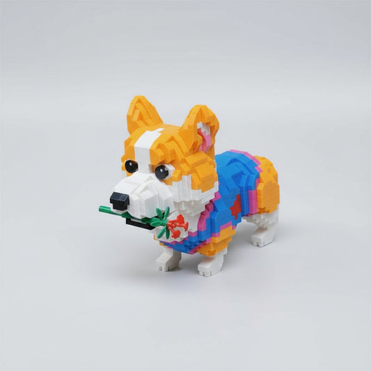 Welsh Corgi mit Rose Bausteinset
