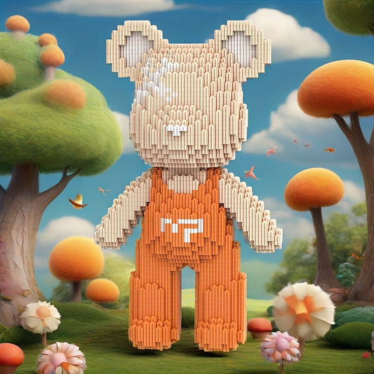 Bär mit orangefarbener Latzhose Bausteinset