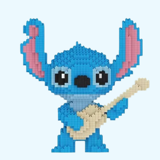 Niedliches blaues Wesen mit Gitarre Bausteinset