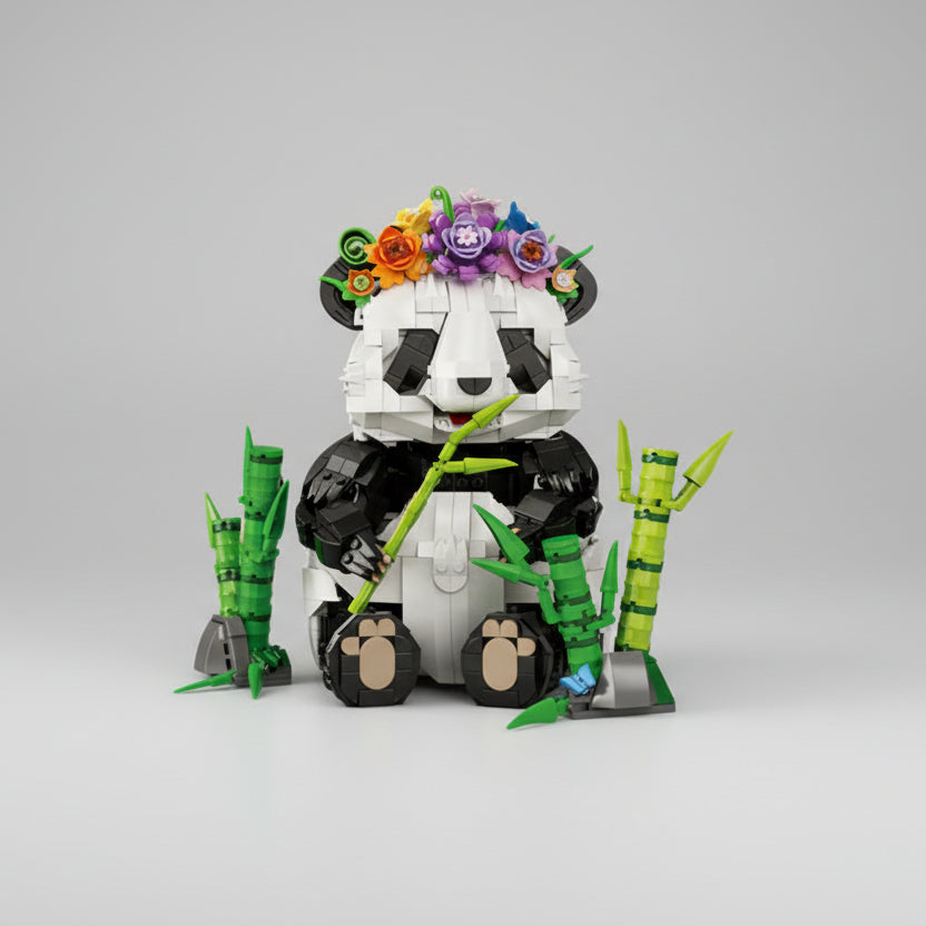 Panda mit Blumenkranz Bausteinset