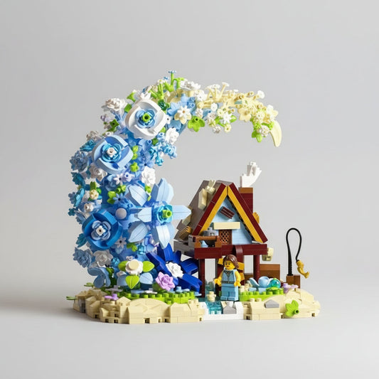 Blumenmond mit Häuschen Bausteinset