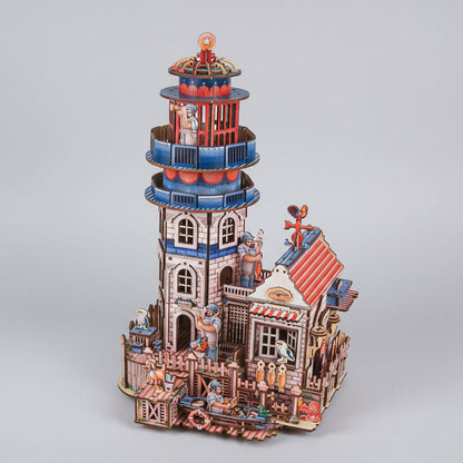 Leuchtturm mit Haus 3D-Holzbausatz