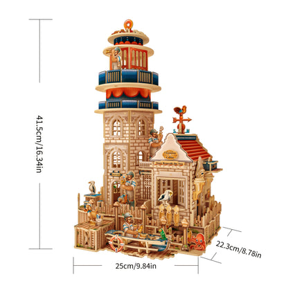 Leuchtturm mit Haus 3D-Holzbausatz