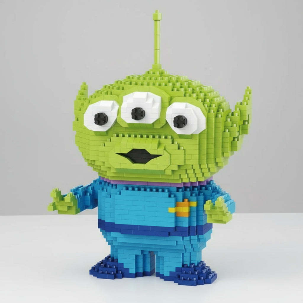 Grünes Monster mit 3 Augen Bausteinset
