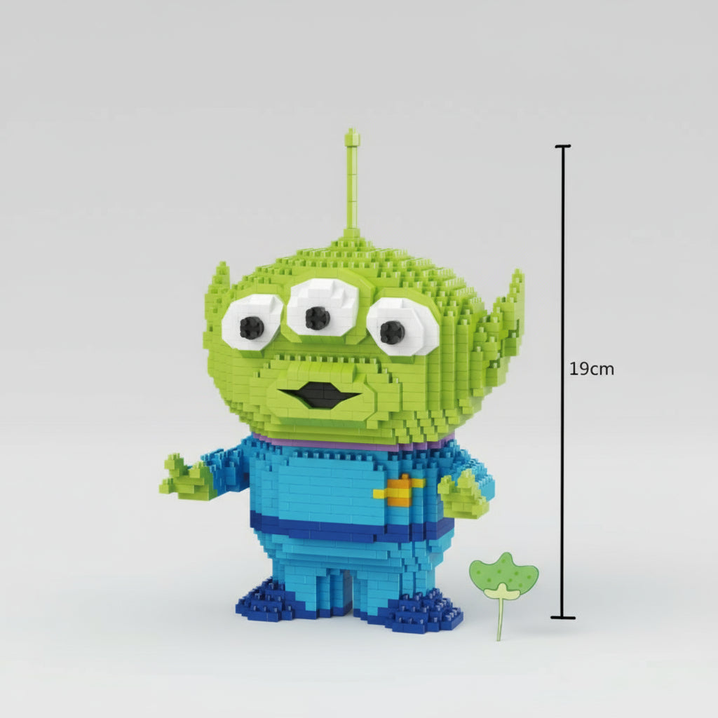 Grünes Monster mit 3 Augen Bausteinset