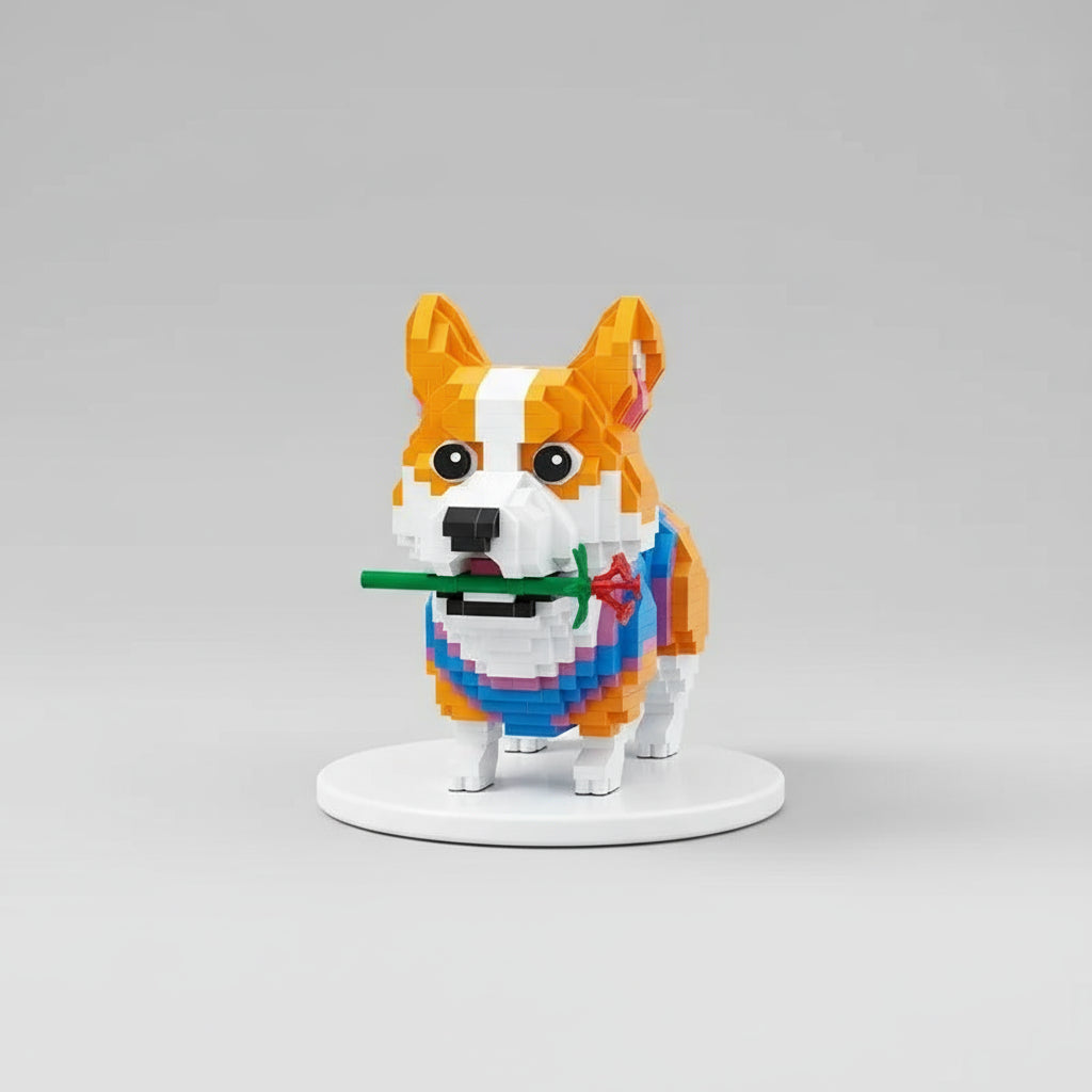 Welsh Corgi mit Rose Bausteinset