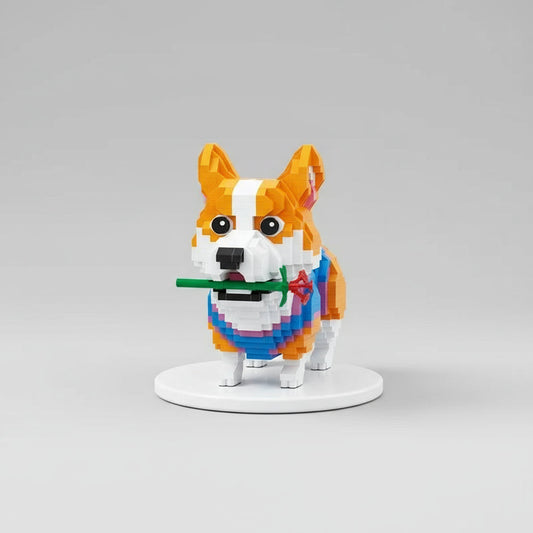 Welsh Corgi mit Rose Bausteinset