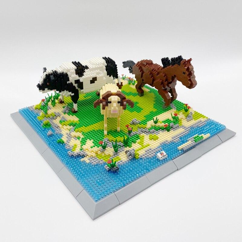 Pferd, Kuh und Schaf auf der Weide Bausteinset