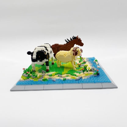 Pferd, Kuh und Schaf auf der Weide Bausteinset