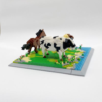 Pferd, Kuh und Schaf auf der Weide Bausteinset