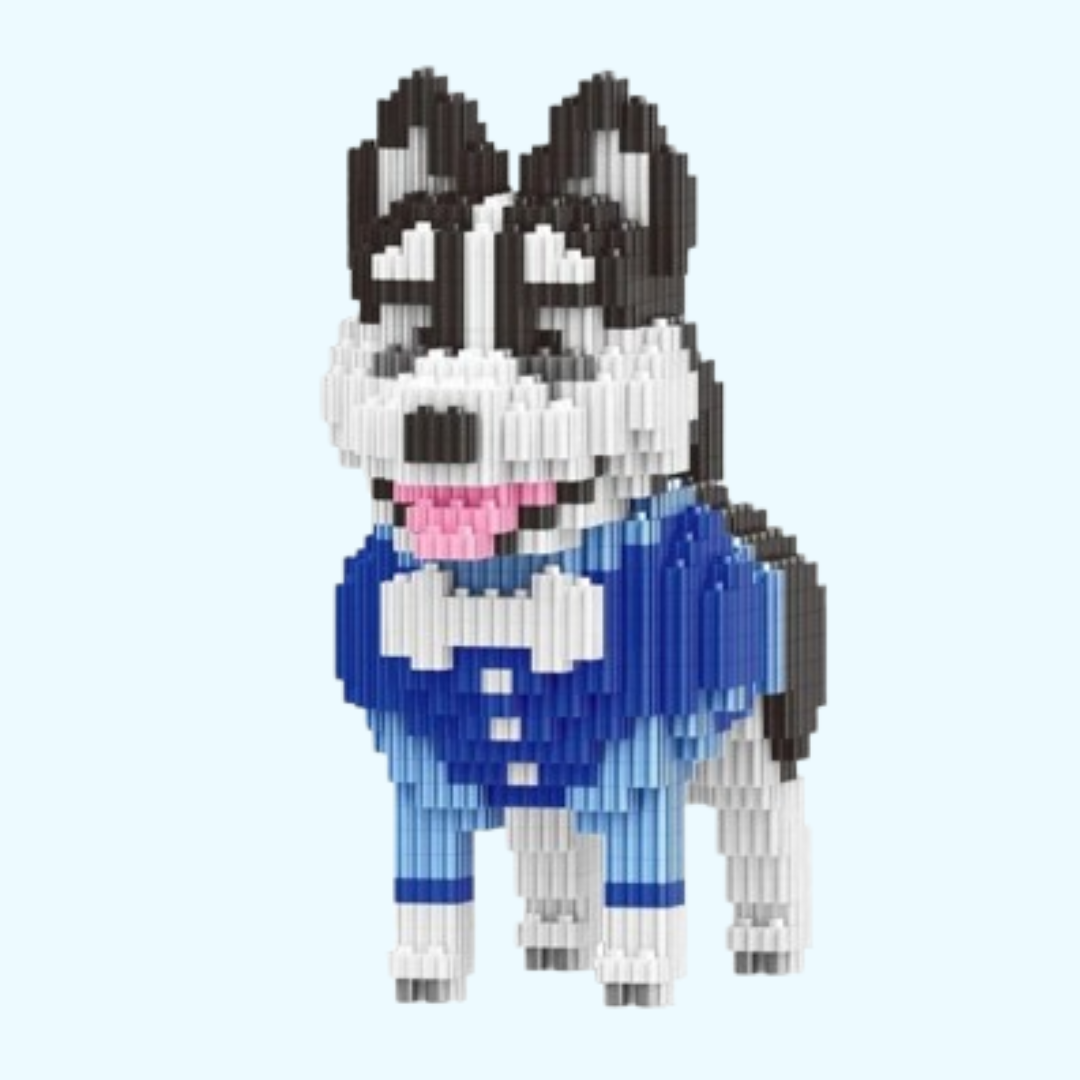 Husky im blauen Anzug Bausteinset