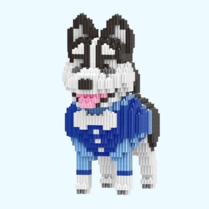 Husky im blauen Anzug Bausteinset