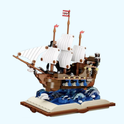 Schiff auf einem Buch Bausteinset
