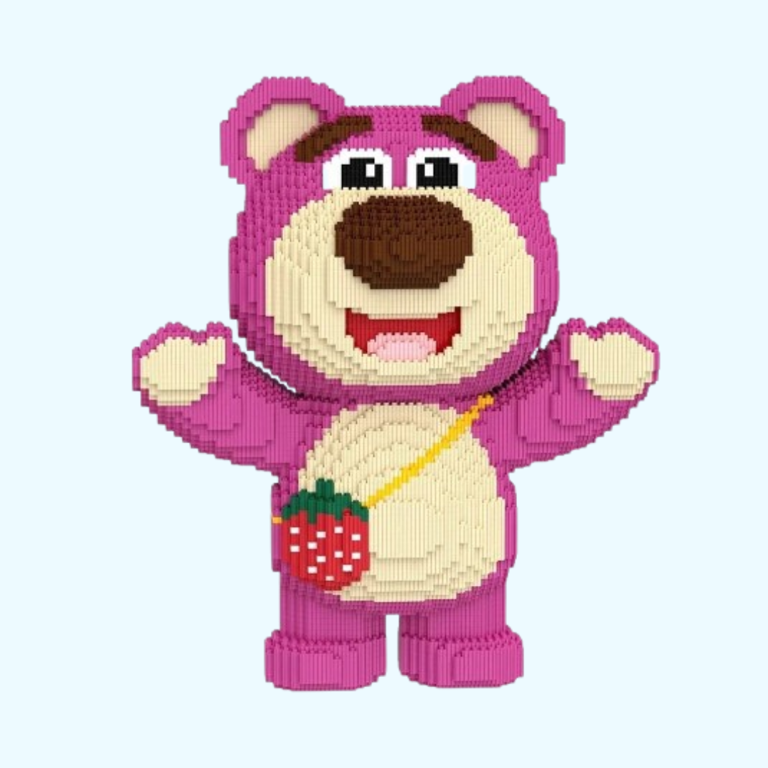 Rosa bär mit Erdbeertasche Bausteinset