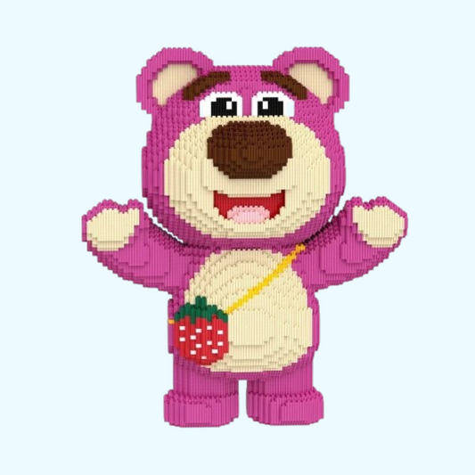 Rosa bär mit Erdbeertasche Bausteinset