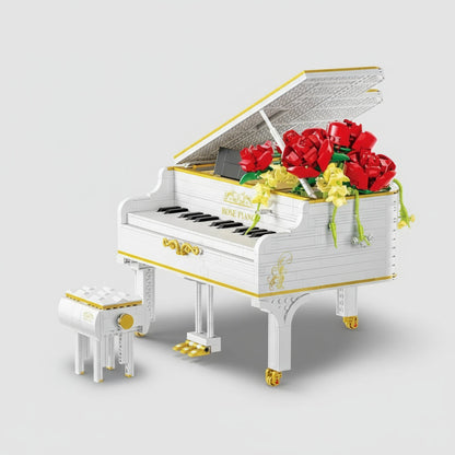 Weißes Klavier mit Rosen Bausteinset