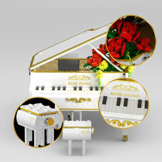 Weißes Klavier mit Rosen Bausteinset
